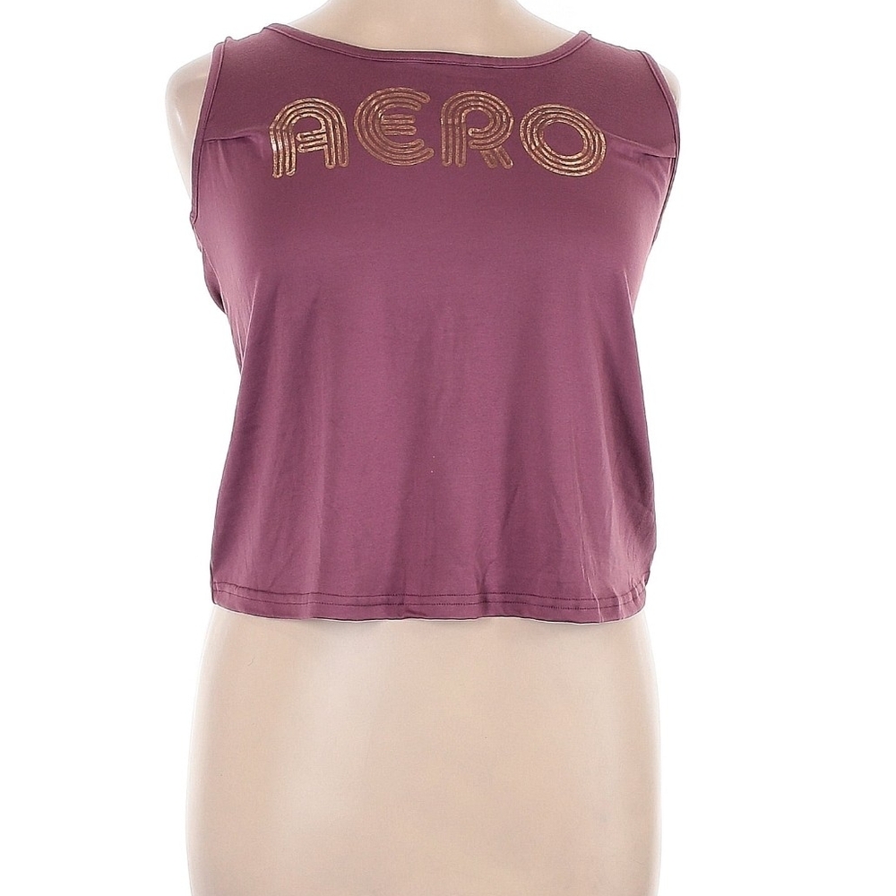 Aeropostale Plum Cropped Logo Tank with Gold Accent